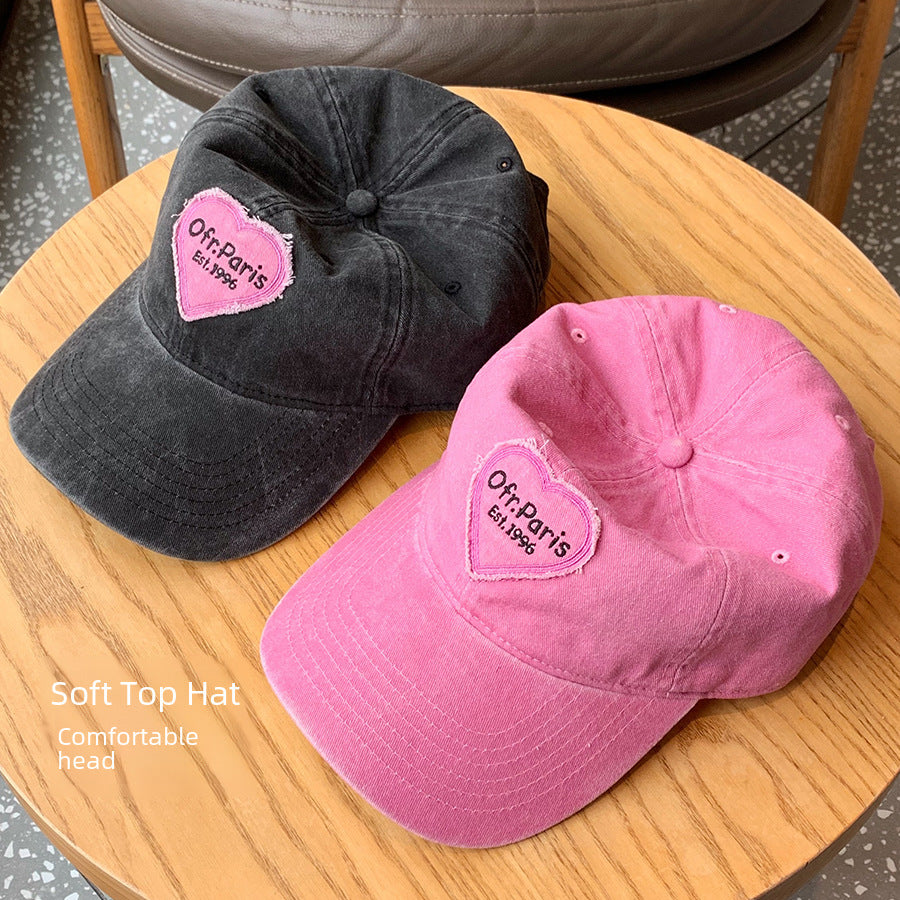 Wholesale Spring and summer large head circumference hot girl heart retro soft top baseball cap